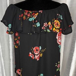 Xhilaration Open Back Floral Black Layer Ruffle Short Sleeve Blouse Women’s M